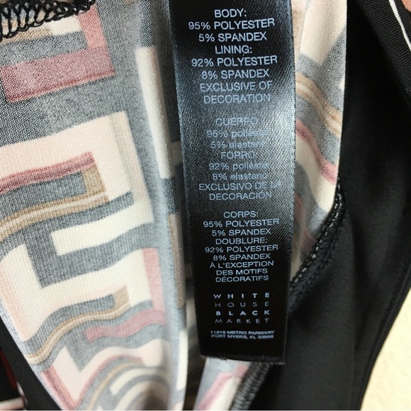 White House Black Market WHBM Tunic Dress Black Red Cream Geo 3/4 Sleeve XS - Picture 11 of 12